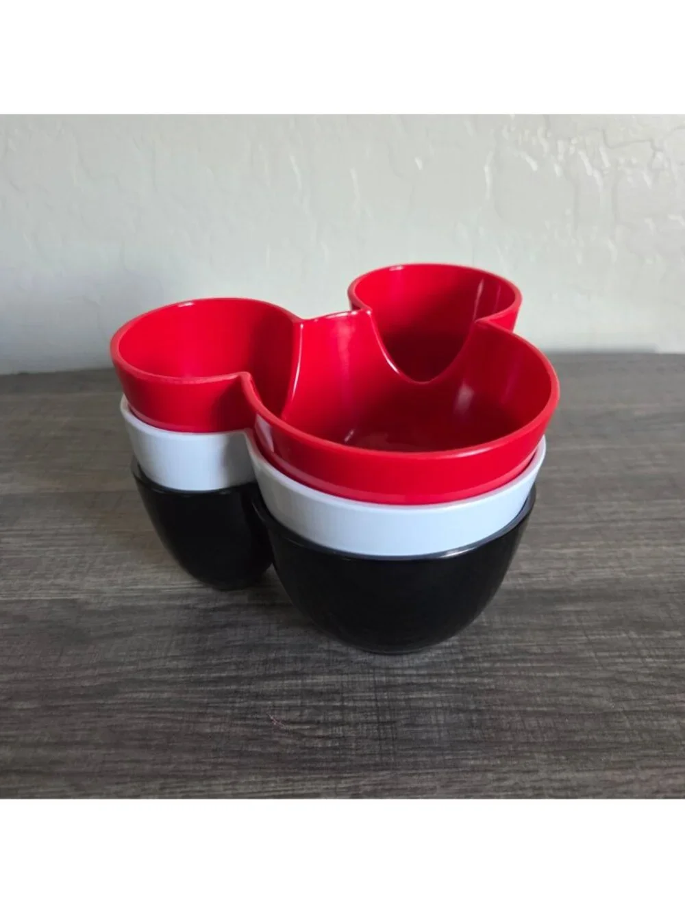 Disney Mickey Mouse Ears Icon Snack Dip Bowl Set of 3 Red/Black/White Plastic